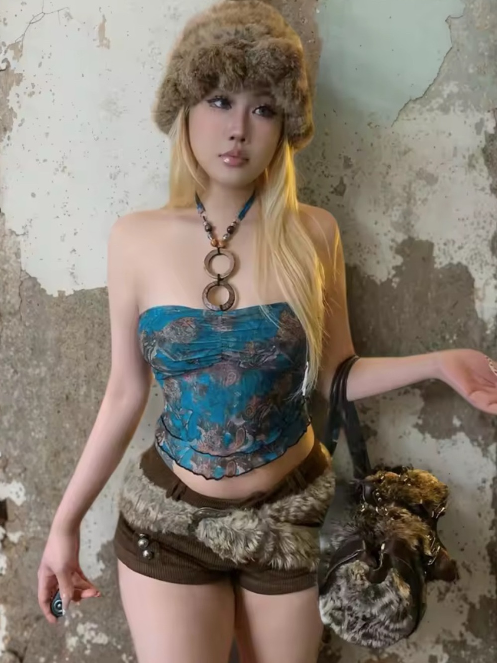 Blue Floral Strapless Tube Top - Picture 2 of 3